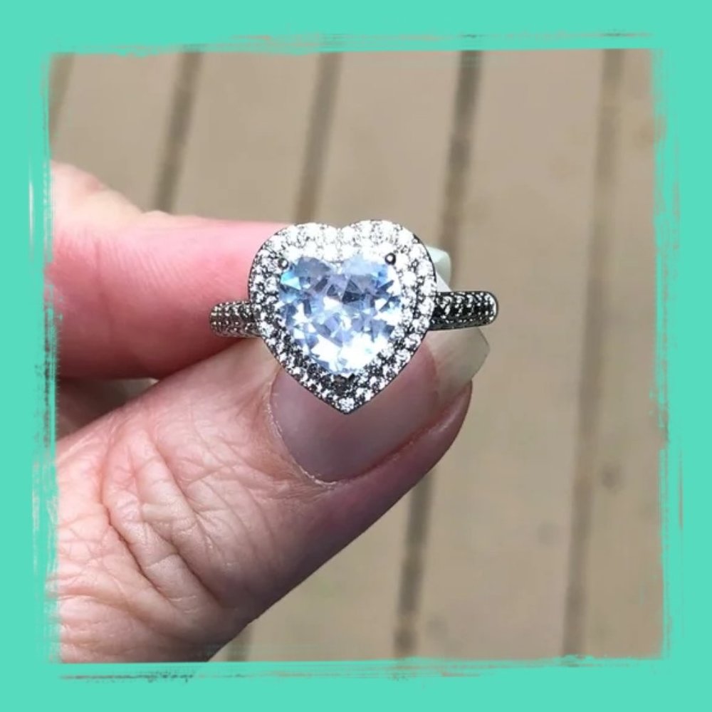 NEW Sterling Silver Heart Double Halo 3.5 CT CZ Ring